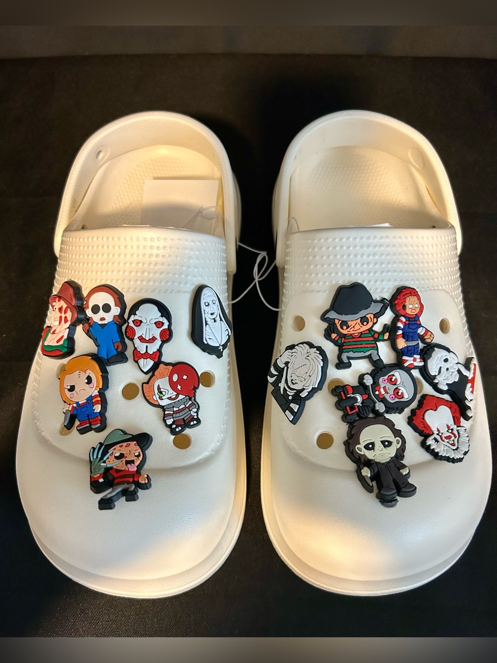 White Slip-On Clogs with Horror Character Charms